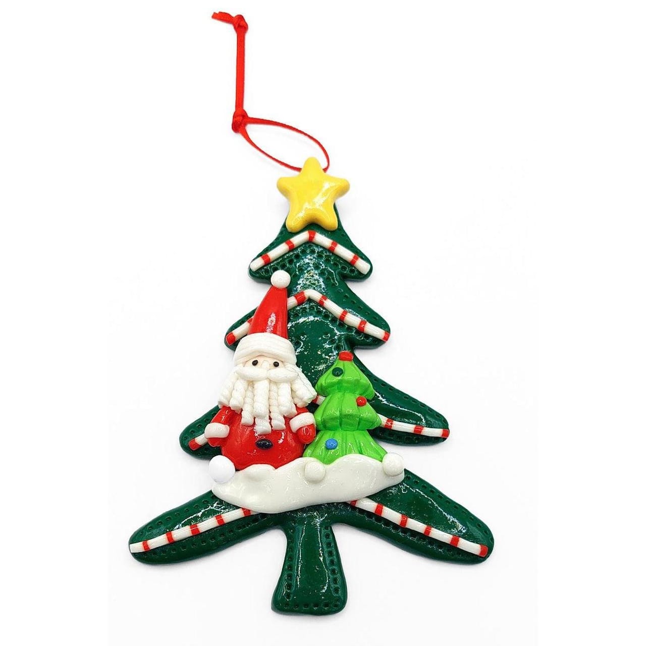 Wizardi 4" Glossy Gingerbread Tree with Santa Christmas Ornament